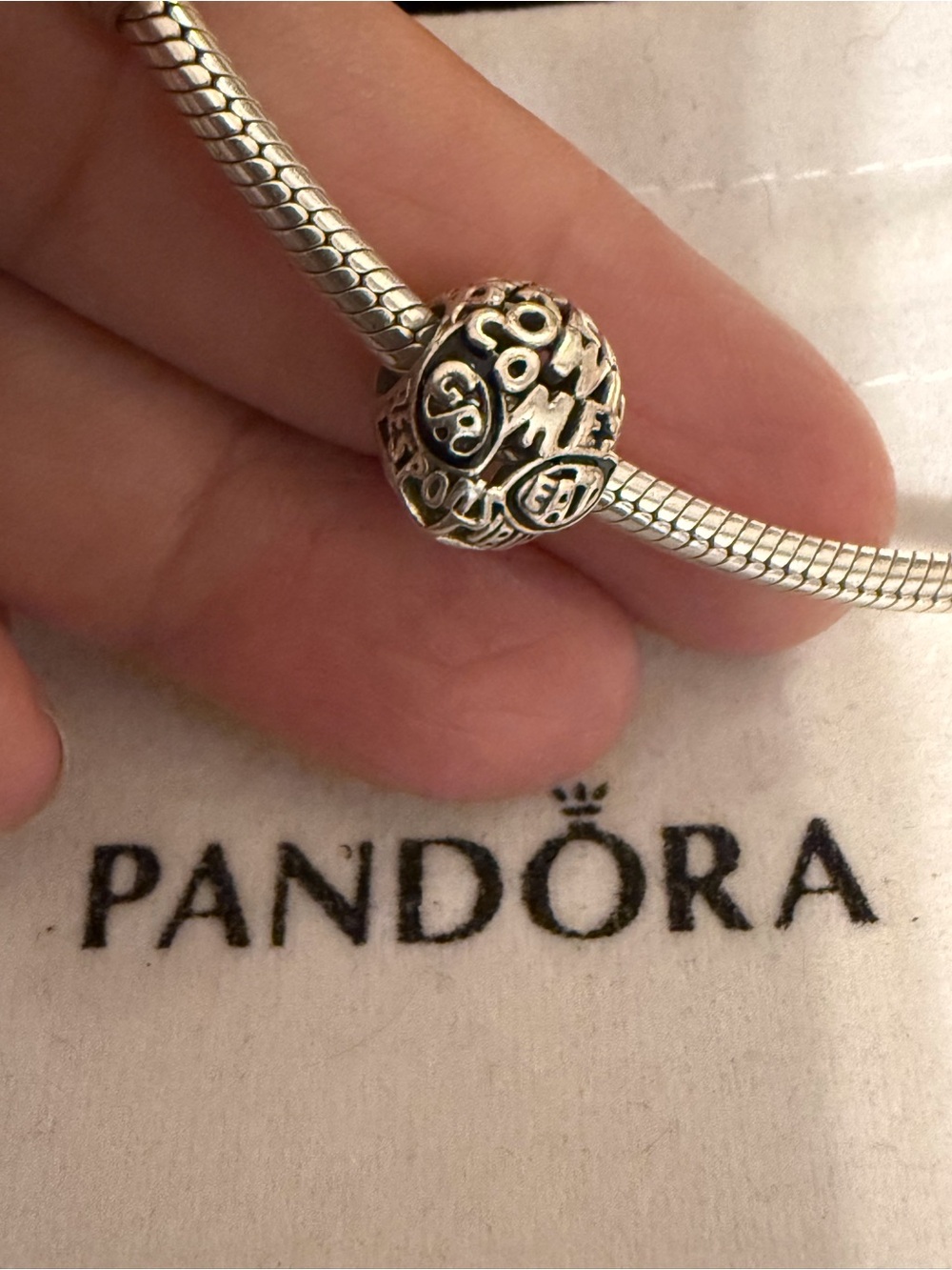 Pandora Silver Heart 'Home' Detail Charm in Silver Tone